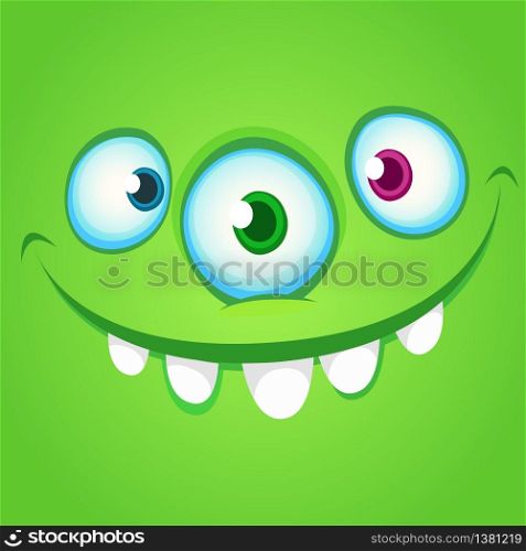 Happy cartoon alien monster with three eyes. Vector Halloween monster avatar