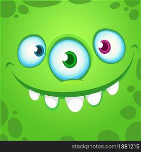 Happy cartoon alien with three eyes. Vector Halloween monster avatar
