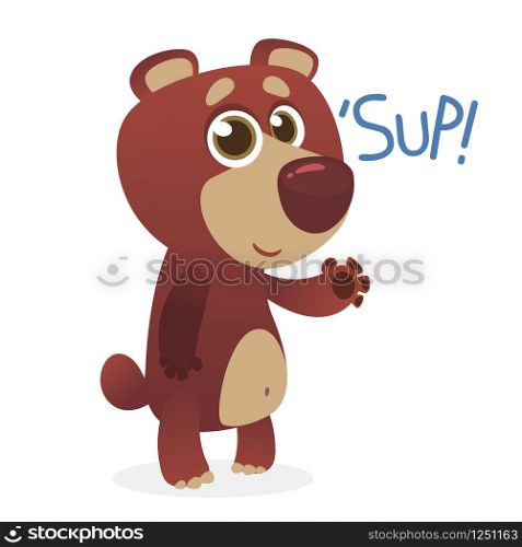 Happy cartoon bear. Vector illustration of brown bear isolated.