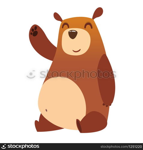 Happy cartoon bear. Vector illustration of brown bear isolated.