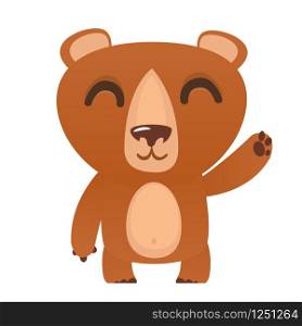 Happy cartoon bear. Vector illustration of brown bear isolated.