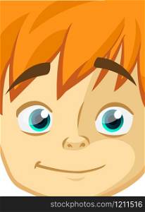 Happy cartoon boy face. Vector illustration of a little kid face avatar. Portrait of a boy smiling