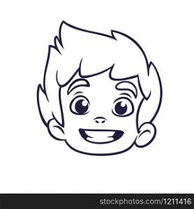 Happy cartoon boy head outline. Vector illustration for coloring book. Cartoon little boy head smile