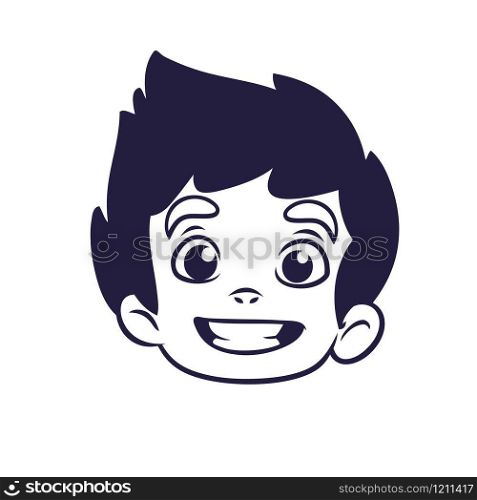 Happy cartoon boy head outline. Vector illustration for coloring book. Cartoon little boy head smile