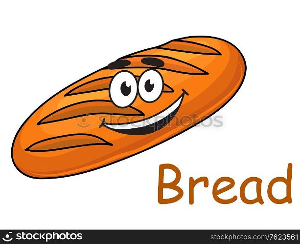 Happy cartoon crusty loaf of bread with a big smile isolated on white background for health food concept