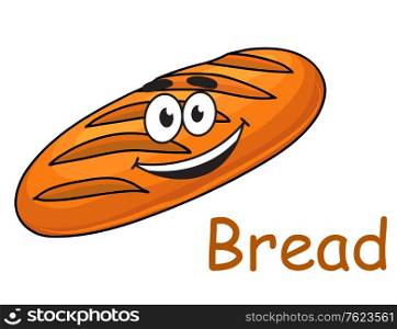 Happy cartoon crusty loaf of bread with a big smile isolated on white background for health food concept