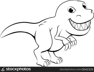 Happy cartoon dinosaur. Black and white illustration of a happy cartoon t rex dinosaur. Happy cartoon dinosaur