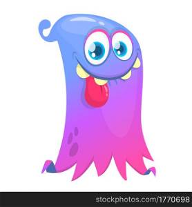 Happy cartoon flying monster. Vector Halloween illustration of funny ghost character