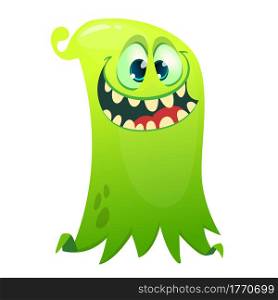 Happy cartoon flying slimy ghost. Vector illustration of funny ghost character