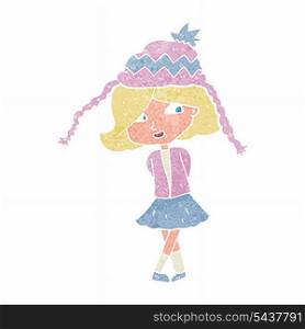 happy cartoon girl wearing hat