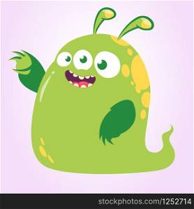 Happy cartoon green three eyed monster. Vector illustration isolated. Halloween design