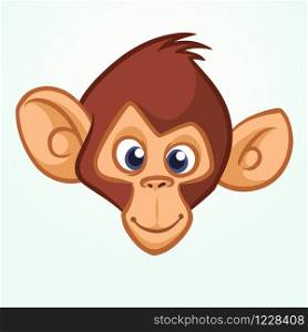 Happy cartoon monkey head. Vector icon of chimpanzee. Design for sticker, icon or emblem