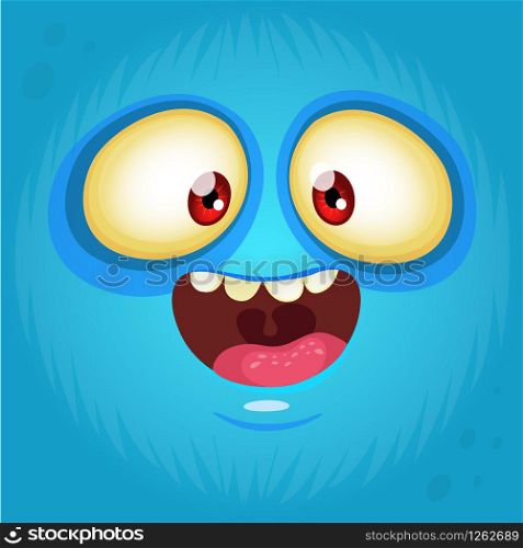 Happy cartoon monster face avatar. Halloween illustration. Prints design for t-shirts