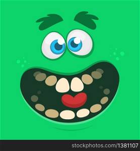 Happy cartoon monster face. Vector Halloween illustration