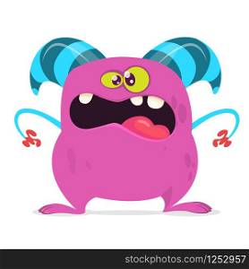Happy cartoon monster. Halloween pink furry monster vector illustration