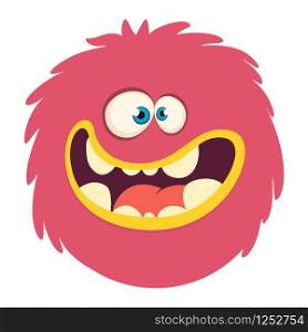 Happy cartoon monster head smiling. Vector illustration