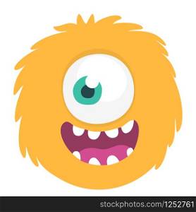 Happy cartoon monster head smiling with one eye. Vector illustration
