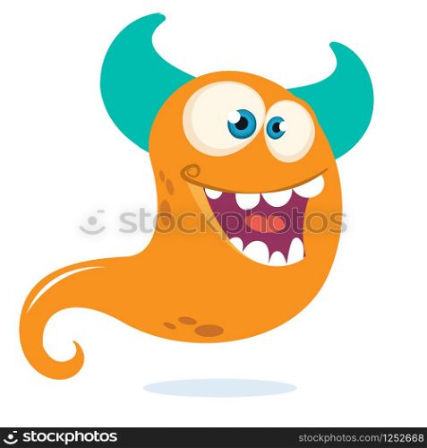 Happy cartoon monster or ghost. Vector Halloween illustration of orange ghost. Funny cartoon monster character