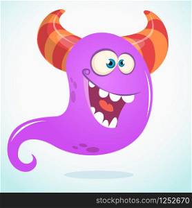 Happy cartoon monster or ghost. Vector Halloween illustration of purple ghost. Funny cartoon monster character