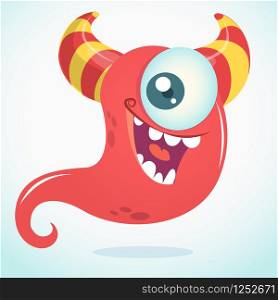 Happy cartoon monster or ghost with one eye. Vector Halloween illustration of red ghost. Funny cartoon monster character