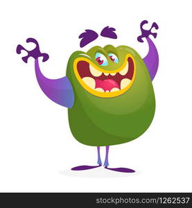 Happy cartoon monster presenting. Vector character