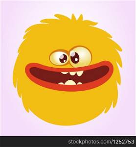 Happy cartoon monster smiling head. Vector illustration