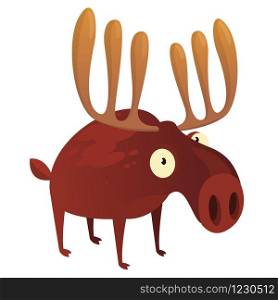 Happy cartoon moose character. Vector moose illustration isolated.
