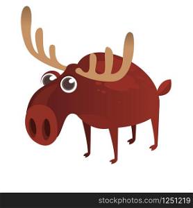 Happy cartoon moose character. Vector moose illustration isolated.