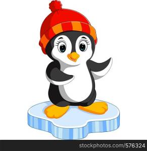 Happy cartoon penguin on ice