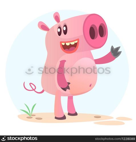 Happy cartoon pig. Farm animals. Vector illustration of a smiling piggy isolated on simple background