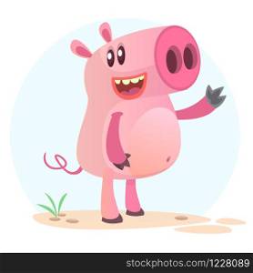 Happy cartoon pig. Farm animals. Vector illustration of a smiling piggy isolated on simple background