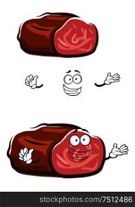 Happy cartoon roast beef character isolated on white, for butcher shop or barbecue food design. Cartoon isolated roast beef character