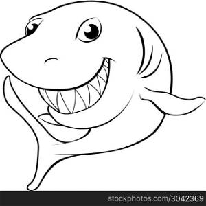 Happy cartoon shark. Black and white illustration of a happy cartoon shark. Happy cartoon shark