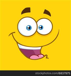 Happy Cartoon Square Emoticons With Smiling Expression. Illustration With Yellow Background