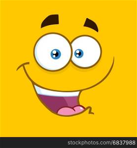 Happy Cartoon Square Emoticons With Smiling Expression. Illustration With Yellow Background
