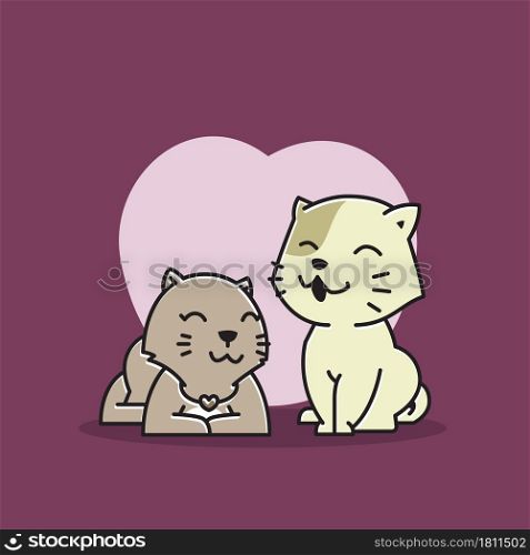 Happy Cat Couple Love Joy Pet Lover Cartoon