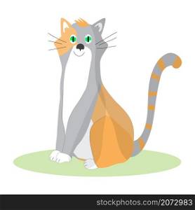 Happy cat, tricolor bringing happiness, character for children, vector