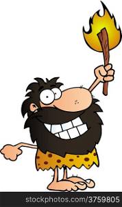 Happy Caveman Holding Up A Torch