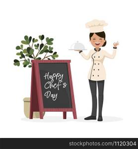 Happy chef day. Woman working. Isolated flat vector illustration
