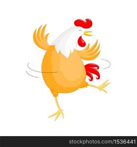 Happy chicken dancing. Rooster year character design, illustration isolated on white background.