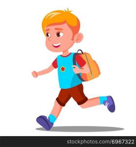 Happy Child Running With A School Bag Vector. Education. September. Illustration. Happy Child Running With A School Bag Vector. Education. September. Isolated Illustration