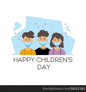 Happy children day with group mask people design Vector Image