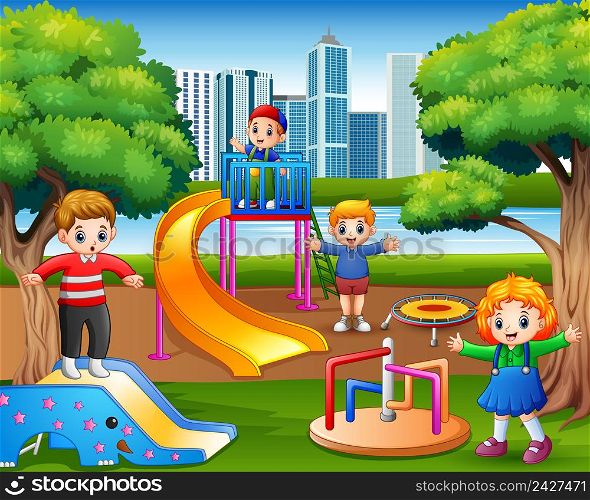 Happy children playing in the playground