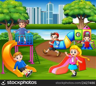 Happy children playing in the school playground