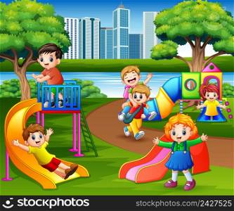 Happy children playing in the school playground