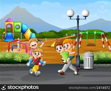 Happy children playing on the road 