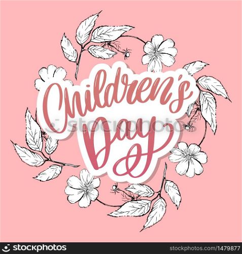 happy children&rsquo;s day, cute vector greeting card with funny letters in scandinavian style and cartoon. happy children&rsquo;s day, cute vector greeting card with funny letters in scandinavian style and cartoon landscape