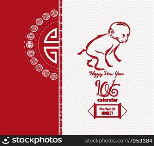 happy Chinese new year 2016 card. Red monkey