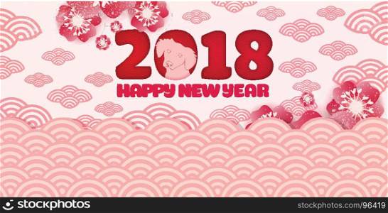 Happy chinese new year 2018 card and dog blossom background