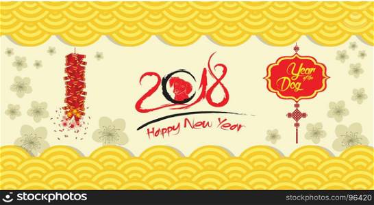 Happy chinese new year 2018 card and firecracker blossom background